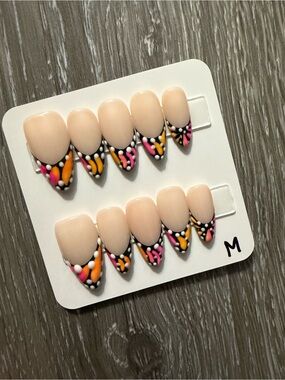 Hand-Painted Pink & Orange Butterfly Tip Press-On Nails